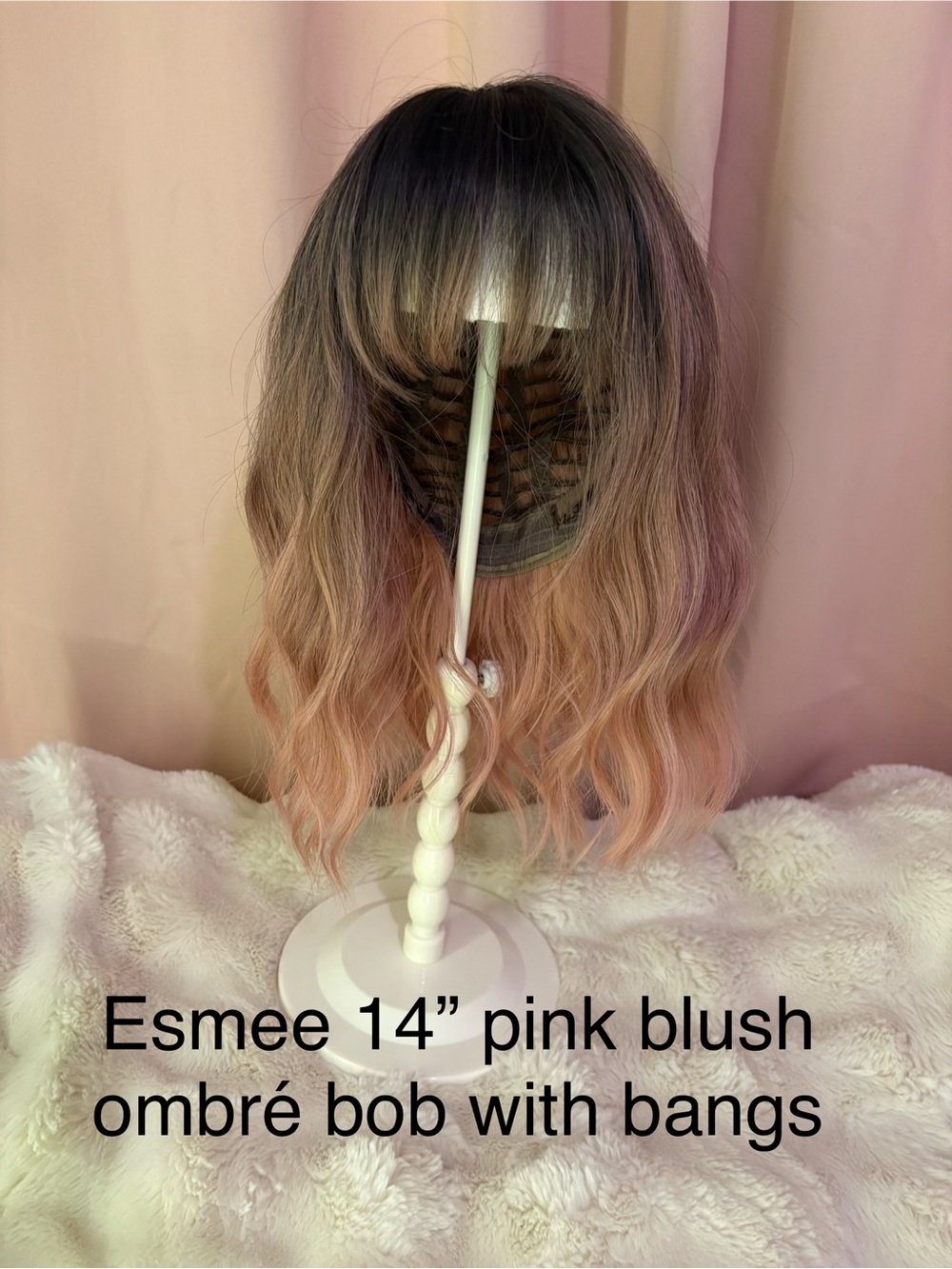 14" Pink Blush Ombre Bob Synthetic Wig with Bangs